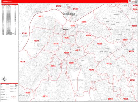 Louisville Ky Zip Code Wall Map Red Line Marketmaps Davincibg
