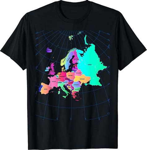 Map Of Europe With Borders And Names Of European Countries T Shirt