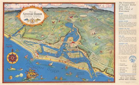 Map Of Newport Harbor Beach Orange County California By Claude Putnam C1955 Antiquemapsandprints Com