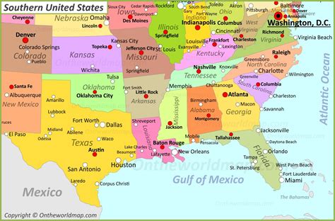 Map Of Southern States Of America