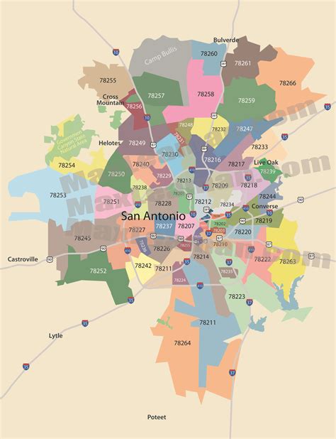 Mapa Del Codigo Postal De San Antonio San Antonio Zip Codes Bexar