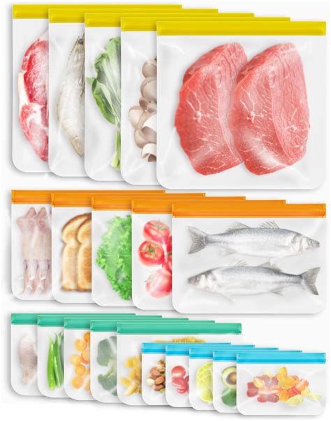 Marinating Meat Storage Bags 24 Pack Reusable Freezer Bags Reusable Sandwich Lunch Bags Food Grade Leakproof Bags Sealed Best Reusable Food Bags Reviews