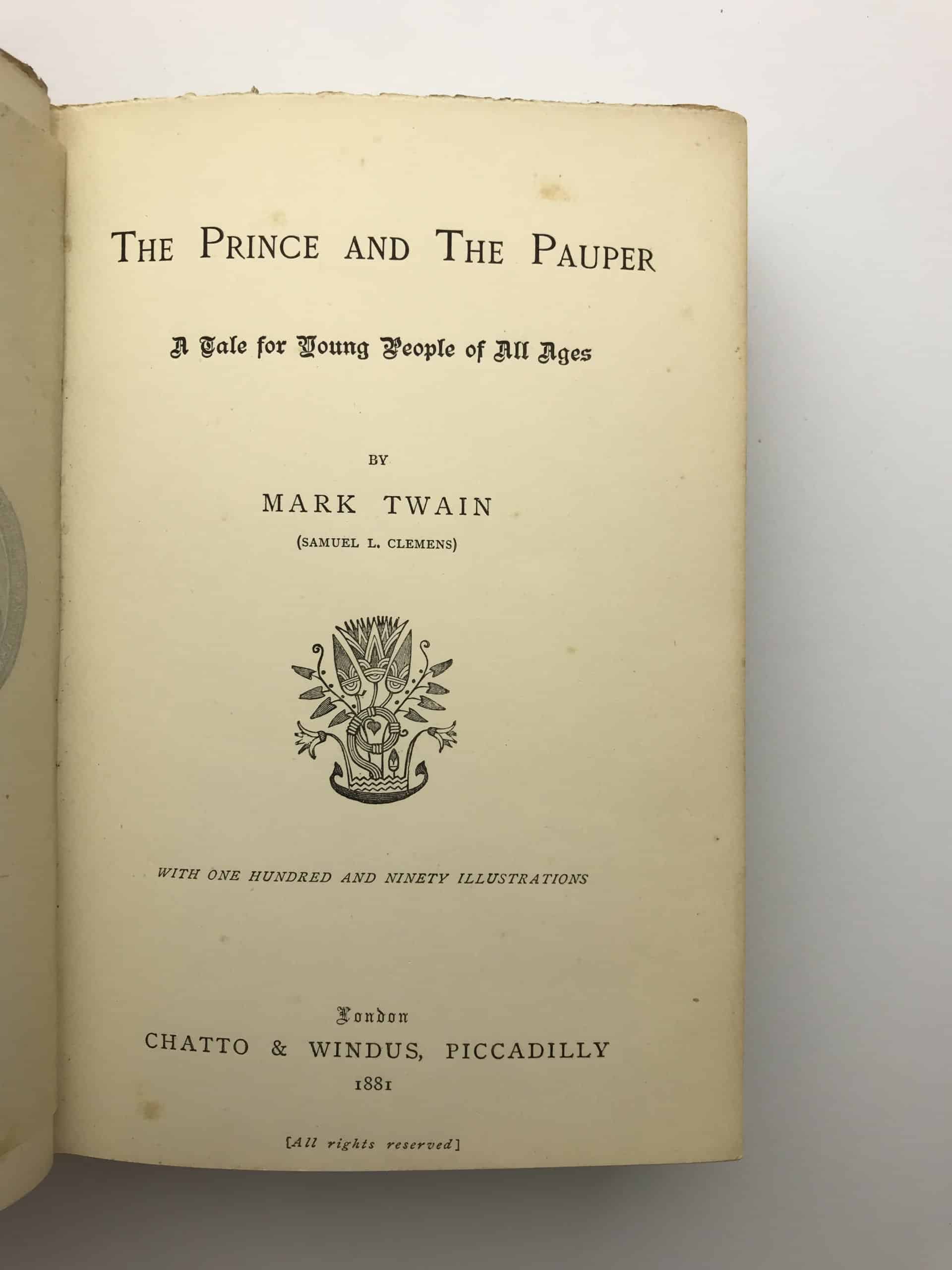 Mark Twain The Prince And The Pauper First Uk Edition 1881