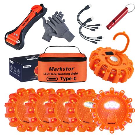 Markstor 6 Pack Emergency Car Kit Led Road Flares Usb Recharge Lithium