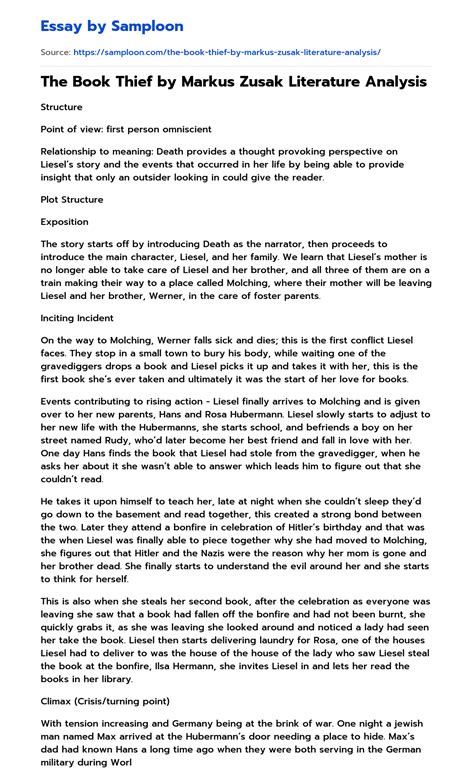 Markus Zusak And His The Book Thief Free Essay Sample On Samploon Com
