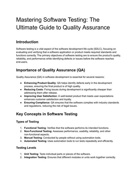 Mastering Software Testing The Ultimate Guide To Quality Assurance Pdf