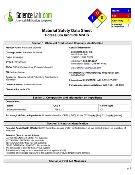 Material Safety Data Sheet Potassium Bromide Msds Section, 40% Off