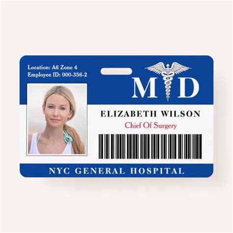 Md Doctor Hospital Medical Employee Photo Id Blue Badge Zazzle