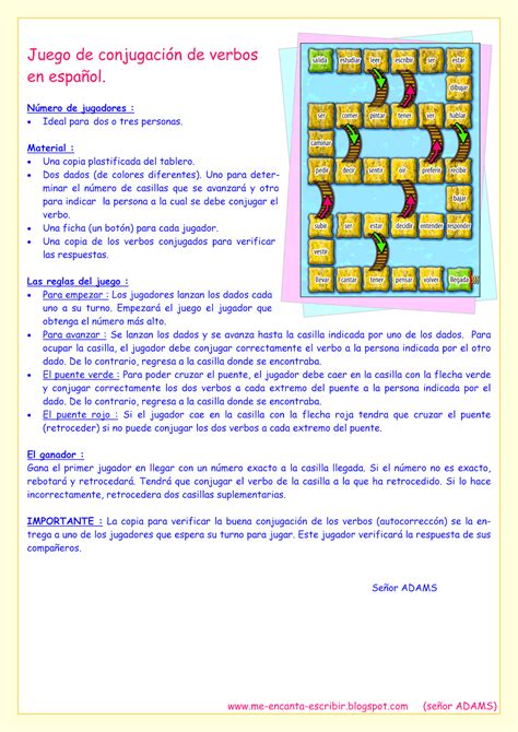 Me Encanta Escribir En Espa Ol Juego De Conjugacion De Verbos El