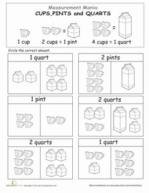 Measurement Mania Cups Pints And Quarts Worksheet Education Com