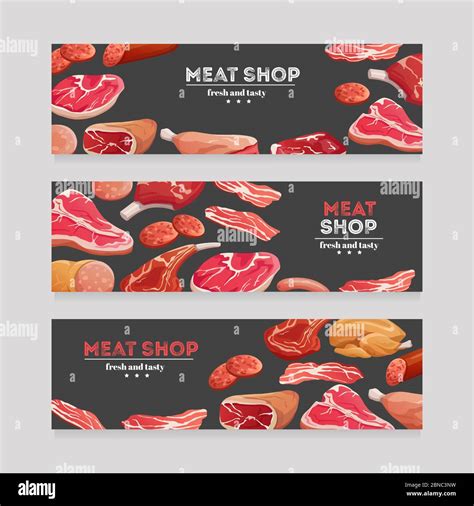 Meat Product Banners Beef Pork Ham Salami Stock Illustration Meat Product Banners Beef Pork Ham Salami Stock Illustration