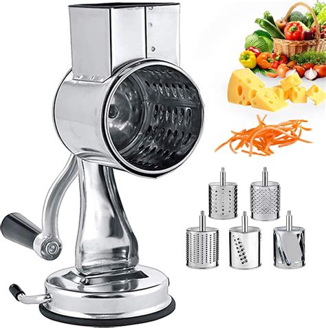Meat Slicer Ourokhome Rotary Cheese Grater 3 Blade Hand Crank Shredder For Cheese Vegetables Nuts White Manual Vegetable Slicer