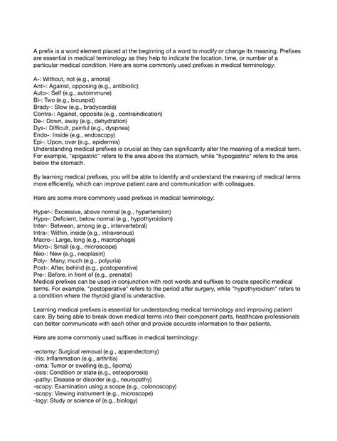 Med Terminology 21 A Prefix Is A Word Element Placed At The Med Terminology 21 A Prefix Is A Word Element Placed At The