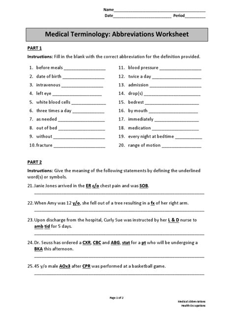 Medical Abbreviations Quiz Printable Medical Abbreviations Quiz Printable