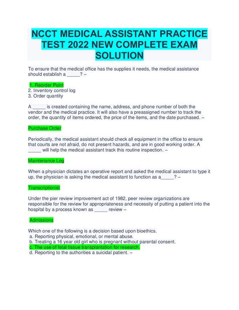 Medical Assistant Practice Exam