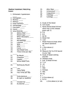 Medical Assistant Sample Test Doc Template Pdffiller