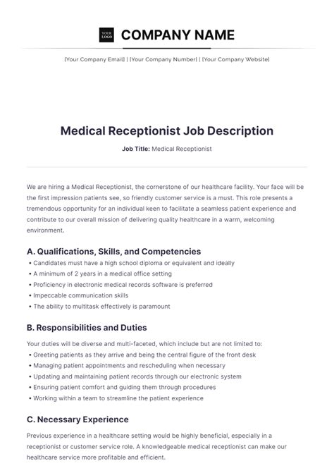 Medical Receptionist Job Description Template