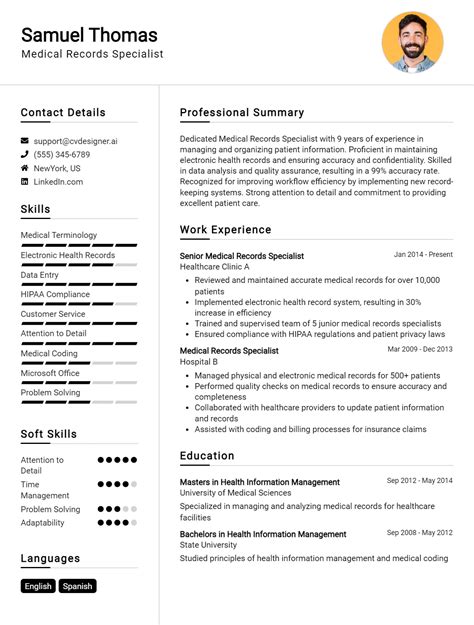 Medical Records Specialist Resume Example