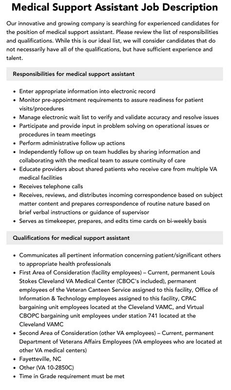 Medical Support Assistant Job Description Velvet Jobs Medical Support Assistant Job Description Velvet Jobs