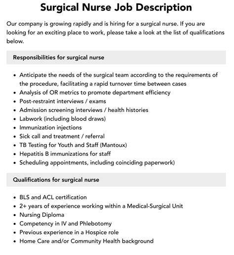 Medical Surgical Nurse Job Description Template