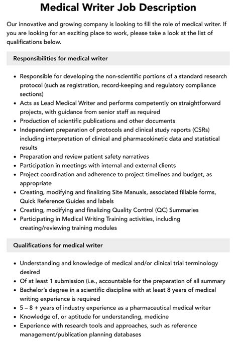 Medical Writer Job Description Velvet Jobs