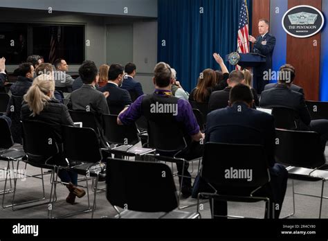 Members Of The Press Ask Questions Of Pentagon Press Secretary Air