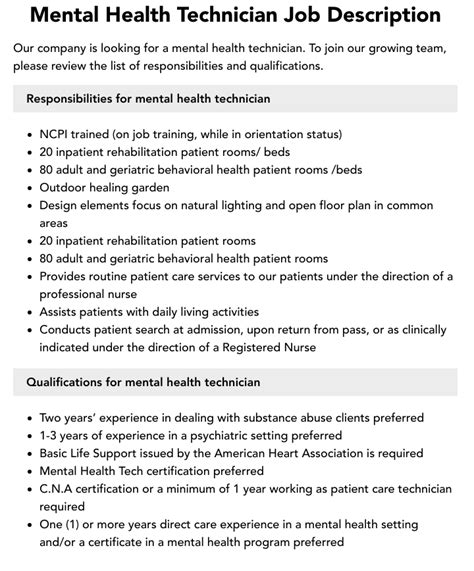Mental Health Technician Job Description Interviewprep