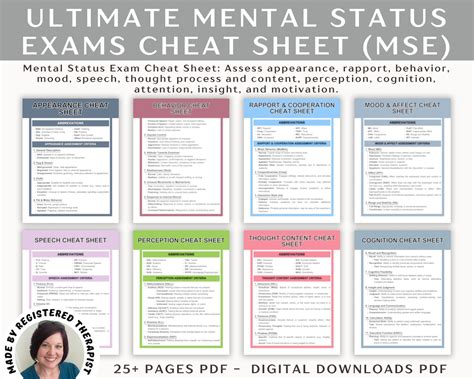 Mental Status Exam Mse Cheat Sheet Mental Health Form Etsy Singapore