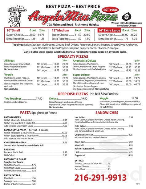 Menu Angela Mia Pizza Menu Angela Mia Pizza