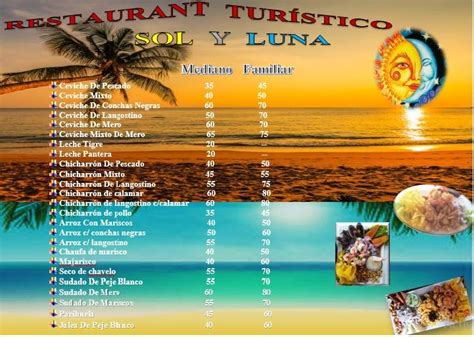 Menu At Restaurant Tur Stico Sol Y Luna Caleta Cruz
