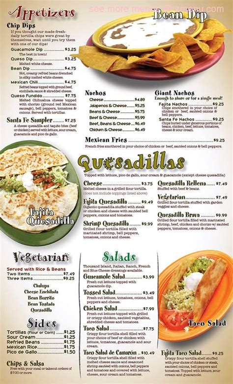 Menu At Santa Fe Mexican Restaurant Moberly