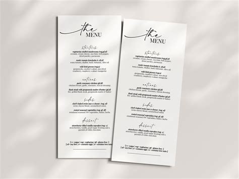 Menu With Dietary Restriction Key Wedding Menu Elegant Menu Classy