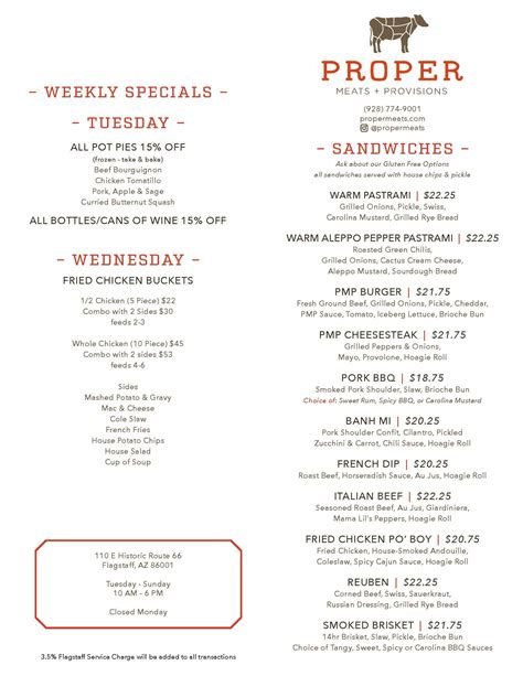 Menus Proper Meats Provisions