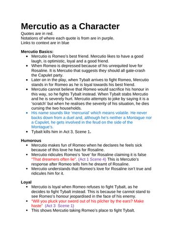 Mercutio A Character Analysis Mercutio A Character Analysis