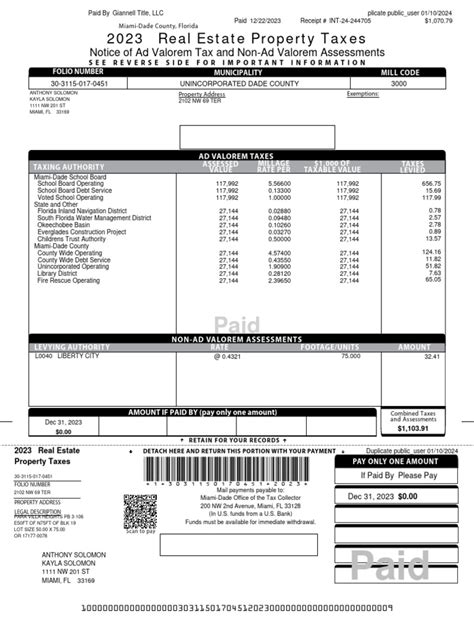 Miami Dade County Real Estate 30 3128 014 2560 2020 Annual Bill Pdf