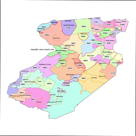 Middlesex County Nj Zip Code Boundary Map