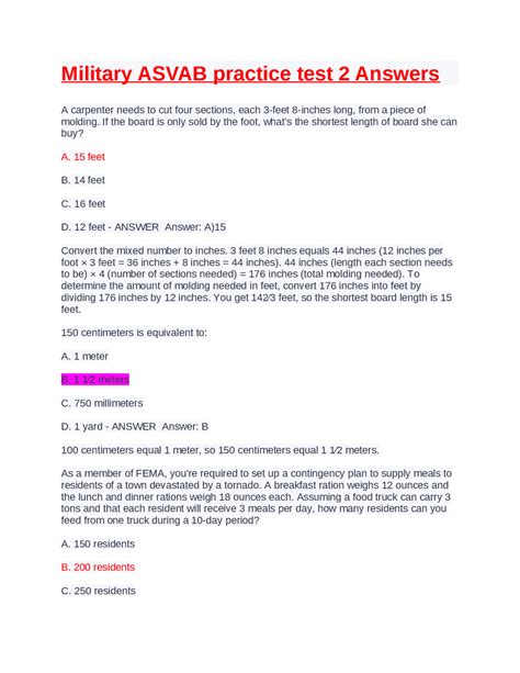 Military Asvab Practice Test 2 Answers Exams Nursing Docsity