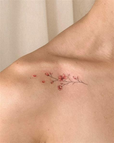 Minimalist Cherry Blossom Tattoo Collarbone Inspira O Para Minimalist Cherry Blossom Tattoo Collarbone Inspira O Para