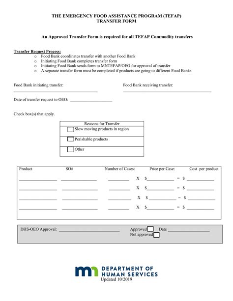 Minnesota Transfer Form The Emergency Food Assistance Program Tefap