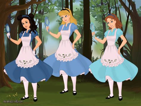 Minnie Mouse And Her Friends Except Alice In Their Alice Dresses