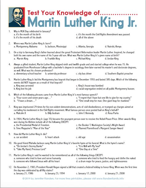 Mlk Trivia Questions And Answers Printable Printable Sight Words List