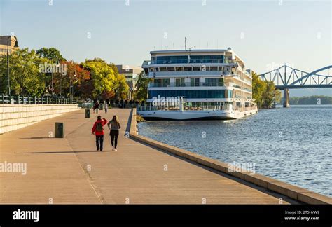 Modern Mississippi River Cruise Boat Docked In La Crosse Wisconsin On