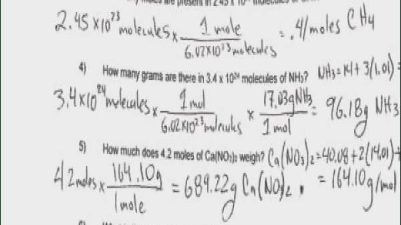Mole To Grams Conversions Worksheet Chemistry