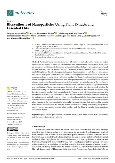Molecules Free Full Text Biosynthesis Of Nanoparticles Using Plant