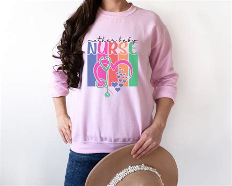 Mother Baby Nurse Sweatshirt 90S Retro Postpartum Nurse Shirt Rainbow Mother Baby Nurse Sweatshirt 90S Retro Postpartum Nurse Shirt Rainbow