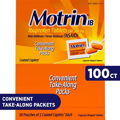 Motrin Ib Motrin Ib Ibuprofen Tablets Two Pack 50 Packs Box 48152 Walmart Com