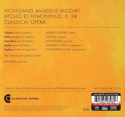 Mozart Apollo Et Hyacinthus K 38 Classical Opera Ian Page Hybri