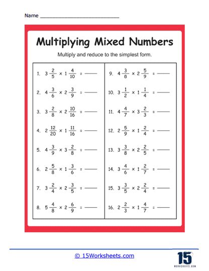 Multiplying Mixed Numbers Worksheets 15 Worksheets Com