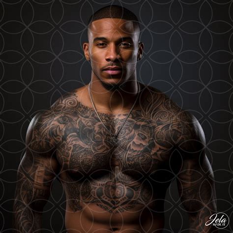Muscular Body Builder African American Black Man With Tattoos Stock
