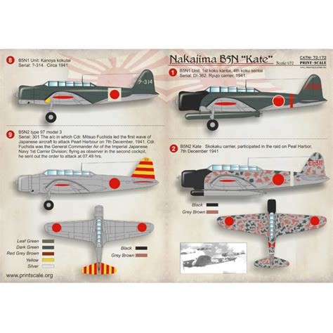 Nakajima B5n Kate Wwii Torpedo Bomber Decals 1 72 72 172 Print Scale Nakajima B5n Kate Wwii Torpedo Bomber Decals 1 72 72 172 Print Scale